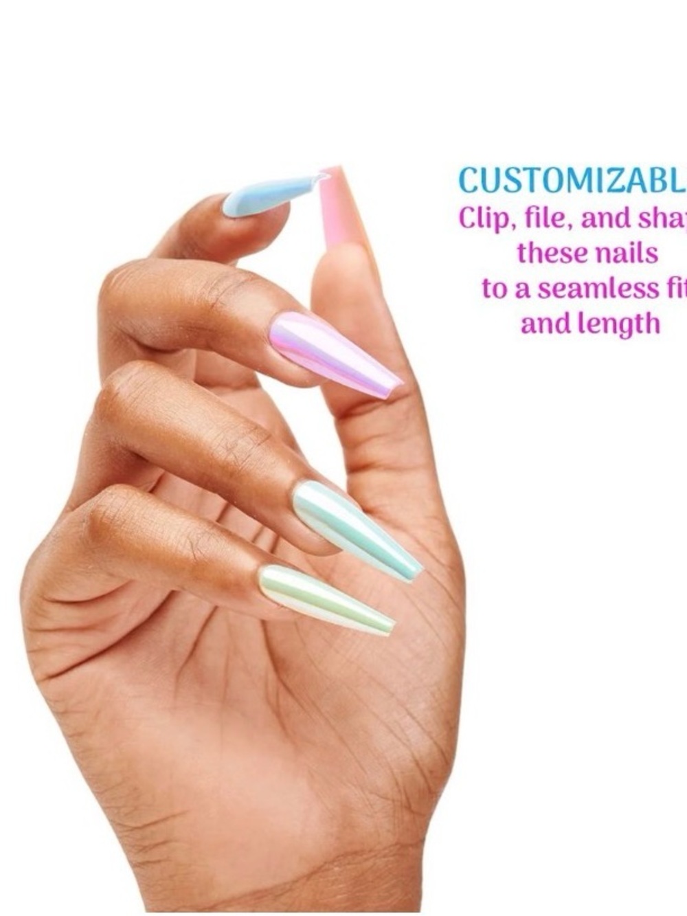 Reflective Chrome Mirror Finish Luxury Instant Acrylic Press-On Nails - Picture 4 of 7